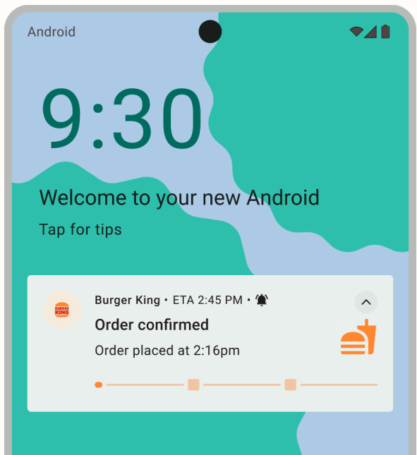 Android lock screen showing the Burger King live update notification below the clock
